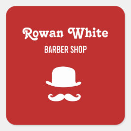 Witte pet en snor-silhouet rood vierkante sticker