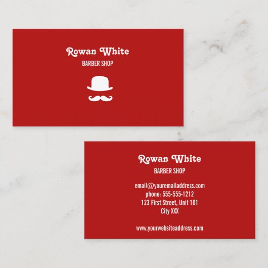 Witte pet en snor-silhouet rood visitekaartje (Voorkant / Achterkant)