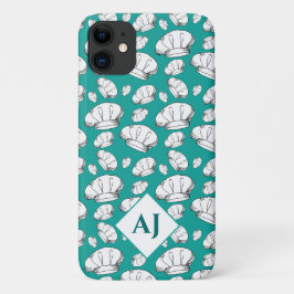 Witte Petten en monogram op Blauwgroen blauw Case-Mate iPhone Case