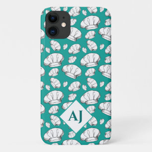 Witte Petten en monogram op Blauwgroen blauw Case-Mate iPhone Case
