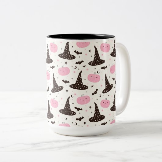 Witte Petten Pompoenen en katten Tweekleurige Koffiemok (Voorkant rechts)