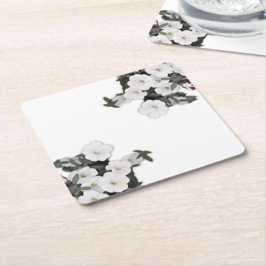 Witte Petunia-Onderzetters Kartonnen Onderzetters (Schuin)