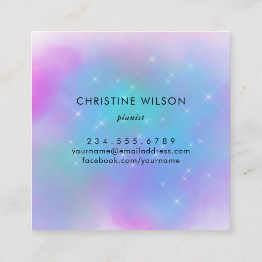 Witte piano op kleurrijke waterverf Cloud Vierkante Visitekaartje (Achterkant)