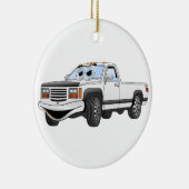 Witte pick-up truck Cartoon Keramisch Ornament (Rechts)