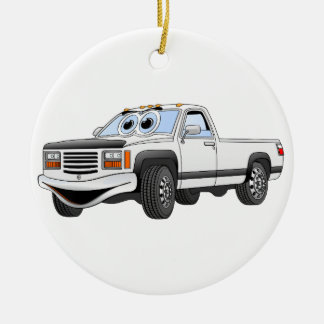 Witte pick-up truck Cartoon Keramisch Ornament