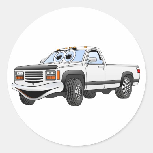 Witte pick-up truck Cartoon Ronde Sticker (Voorkant)