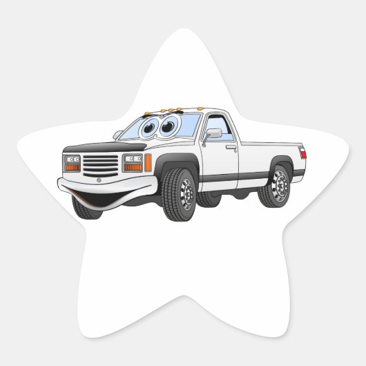 Witte pick-up truck Cartoon Ster Sticker (Voorkant)