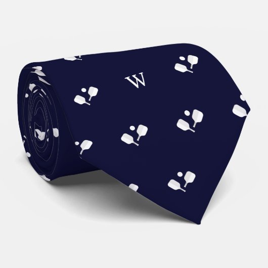 Witte Pickleball Paddles Monogram Beginletter Blau Stropdas (Opgerold)