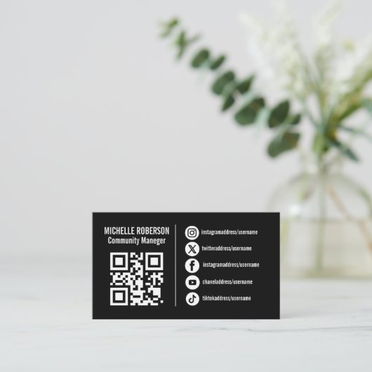 Witte pictogrammen voor sociale media QR of logo o Visitekaartje (Staand voorkant)