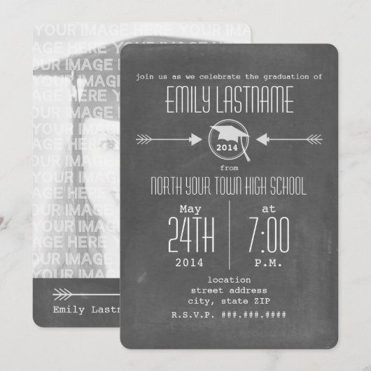Witte pijlen Chalkboard geïnspireerd fotoAfstudere Kaart (Voorkant / Achterkant)