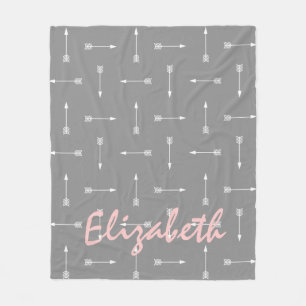 Witte pijlen op de dove grijs met Baby roze Fleece Deken