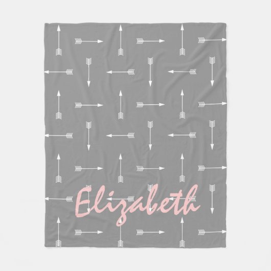 Witte pijlen op Dove Grey met Baby Pink Fleece Deken (Voorkant)