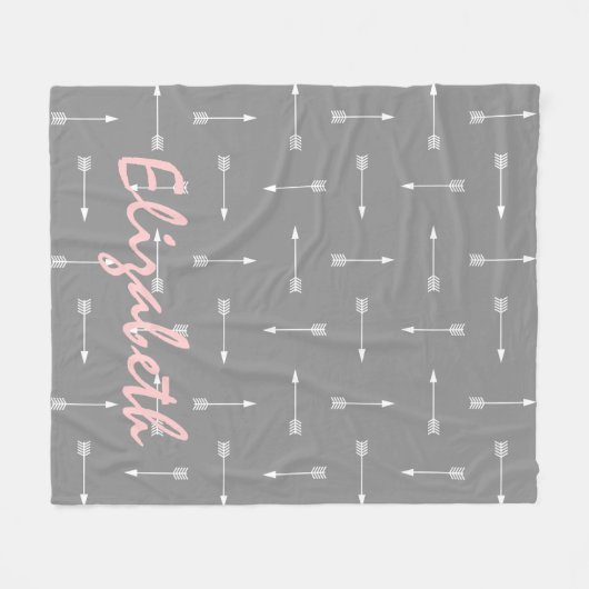 Witte pijlen op Dove Grey met Baby Pink Fleece Deken (Voorkant (Horizontaal))