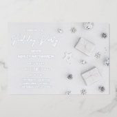 Witte Pijnboom Kerstfeest Folie Uitnodiging (Voorkant)