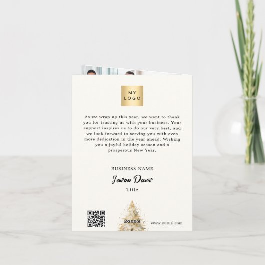 Witte pijnboom sneeuw foto bedrijf QR Kerstmis Feestdagen Kaart (Achterkant)