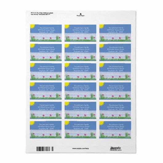 Witte piket hek adres label (Full Sheet)
