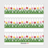 Witte piket hek met kleurrijke tulpen sticker (Vel)