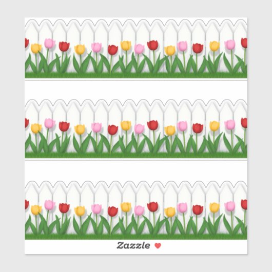Witte piket hek met kleurrijke tulpen sticker (Vel)