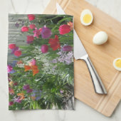 Witte Piket Hek Met Tulpen Keukendoek Theedoek (Quarter Fold)