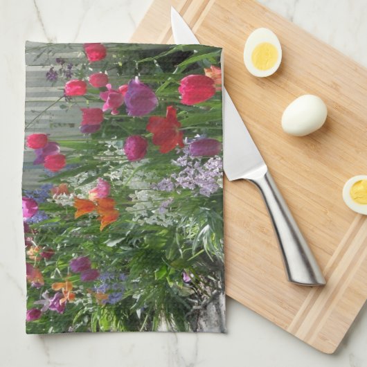 Witte Piket Hek Met Tulpen Keukendoek Theedoek (Quarter Fold)