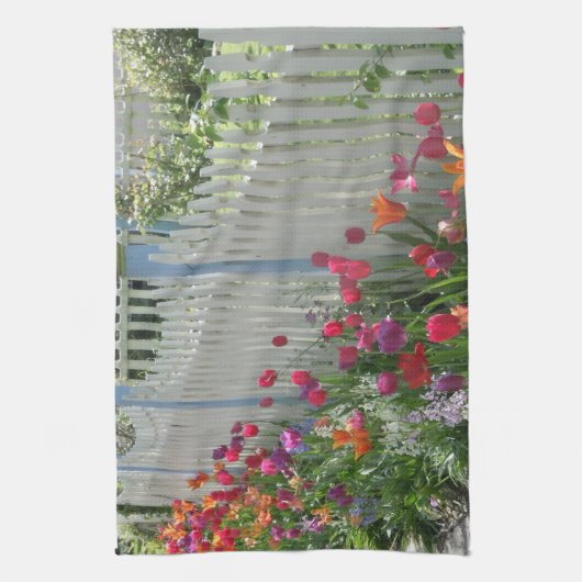 Witte Piket Hek Met Tulpen Keukendoek Theedoek (Verticaal)