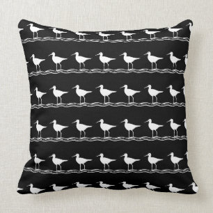 witte PILLOW-kust van de marine, BLACK SAND PIPER Kussen