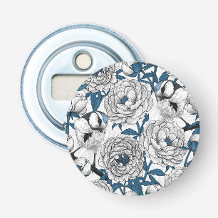 Witte pinda's en blauwe stifvogels button flesopener