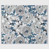 Witte pinda's en blauwe stifvogels cadeaupapier (Vlak)