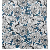 Witte pinda's en blauwe stifvogels douchegordijn (Voorkant)