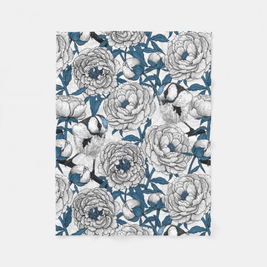 Witte pinda's en blauwe stifvogels fleece deken (Voorkant)