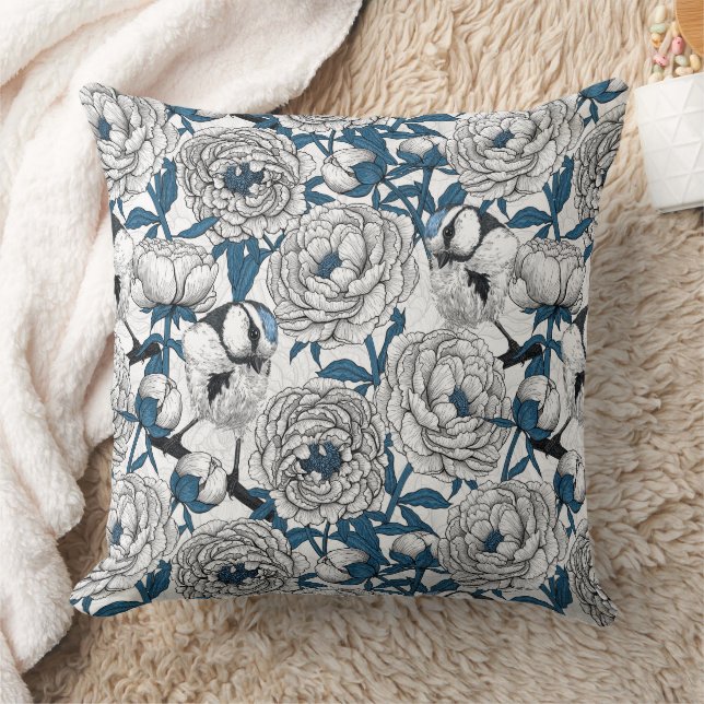 Witte pinda's en blauwe stifvogels kussen (Deken)