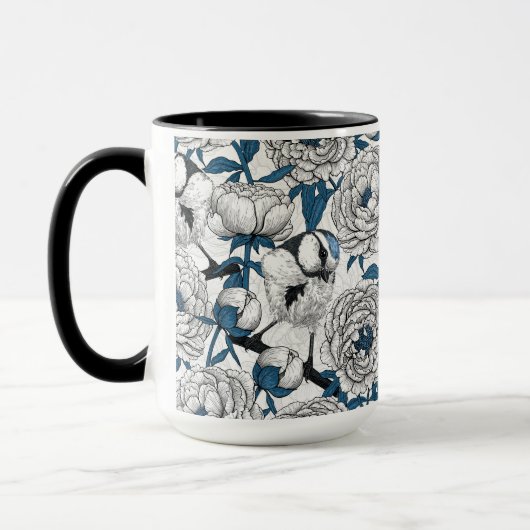 Witte pinda's en blauwe stifvogels mok (Links)