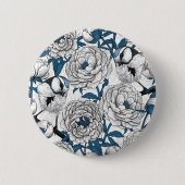 Witte pinda's en blauwe stifvogels ronde button 5,7 cm (Voorkant)