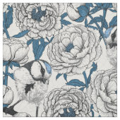 Witte pinda's en blauwe stifvogels stof (Swatch)