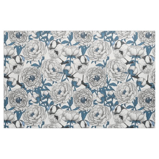 Witte pinda's en blauwe stifvogels stof (Fat Quarter)