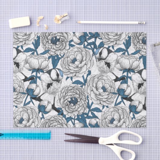 Witte pinda's en blauwe stifvogels tissuepapier (Craft)