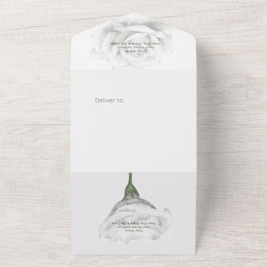 Witte pinda's Floral White QR Code All In One Uitnodiging (Buitenkant)