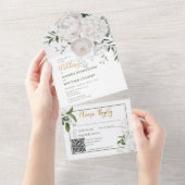 Witte pinda's Floral White QR Code All In One Uitnodiging (Afscheurbaar)