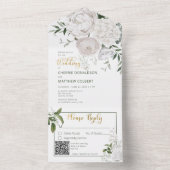 Witte pinda's Floral White QR Code All In One Uitnodiging (Binnen)