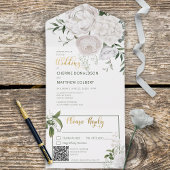 Witte pinda's Floral White QR Code All In One Uitnodiging