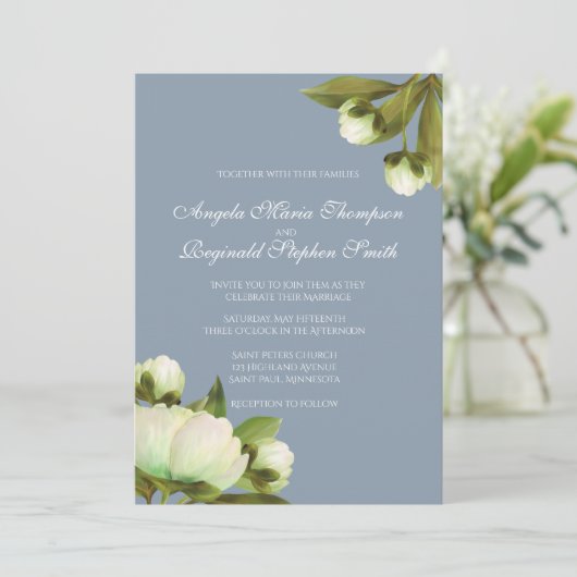 Witte pinda's met Dusty Blue Kaart (Staand voorkant)