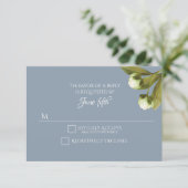 Witte pinda's met Dusty Blue Wedding RSVP (Staand voorkant)