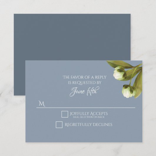 Witte pinda's met Dusty Blue Wedding RSVP (Voorkant / Achterkant)