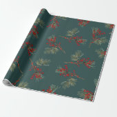 Witte Pine Branch Rode Ilex Bessen Slate Groen Cadeaupapier (Uitgerold)