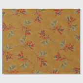 Witte Pine Branch Rood Ilex bessen Goud Cadeaupapier (Vlak)