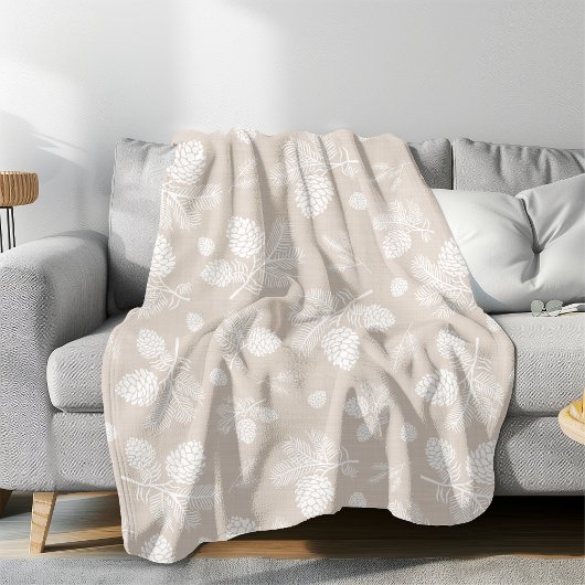 Witte Pine Cone Beige Patroon Fleece Deken