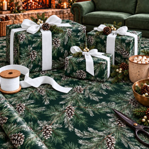Witte Pine Kegels Zilveren Spruce Tree Garland Gro Cadeaupapier
