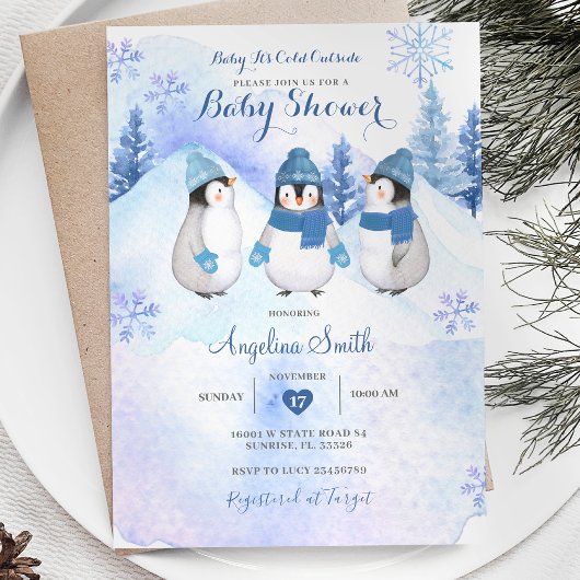Witte Pinguïn Winter Baby shower Kaart