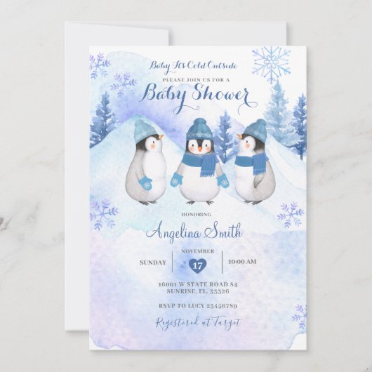 Witte Pinguïn Winter Baby shower Kaart (Voorkant)