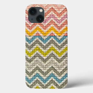 WITTE PINK GEEL GRIJS BLAUWE MOSAISCHE CHEVRONEN iPhone 13 HOESJE